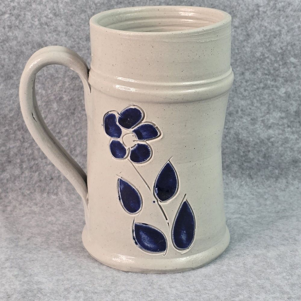 Williamsburg Pottery Hand Thrown Salt Glaze Mug Cup Stein 5in‎ Cobalt Tankard